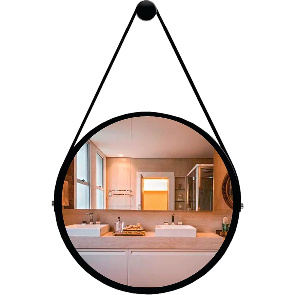 Espelho Decorativo Adnet Redondo Com Alça Suspenso 45cm