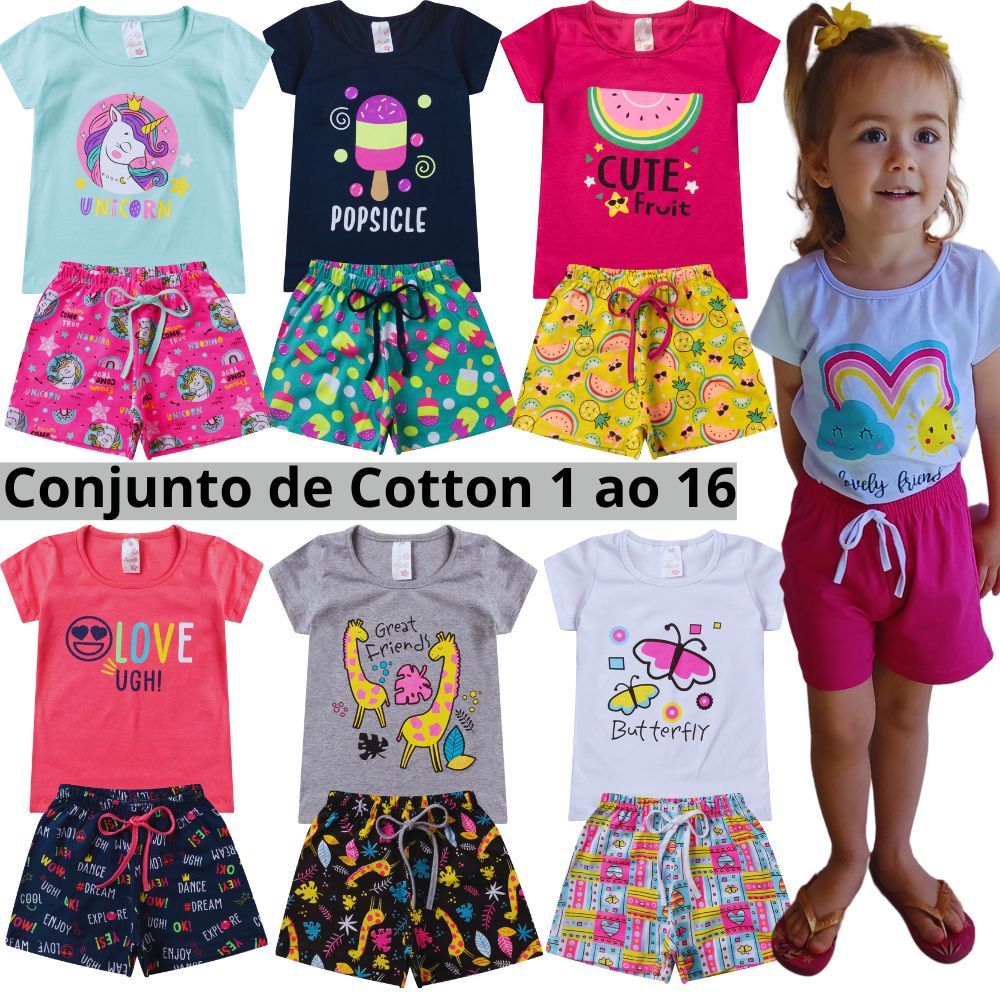 Conjunto Infantil Menina Verão kit com 1 blusa/regata + 1 bermuda