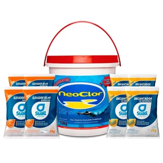 Kit Limpeza Piscina Cloro 10 Kg + 4 Elevador Ph + 4 Sulfato em Oferta na Shopee