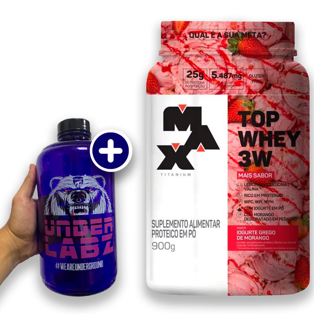 Top Whey 3W + Sabor Iorgute Grego de Morango 900G Max Titanium