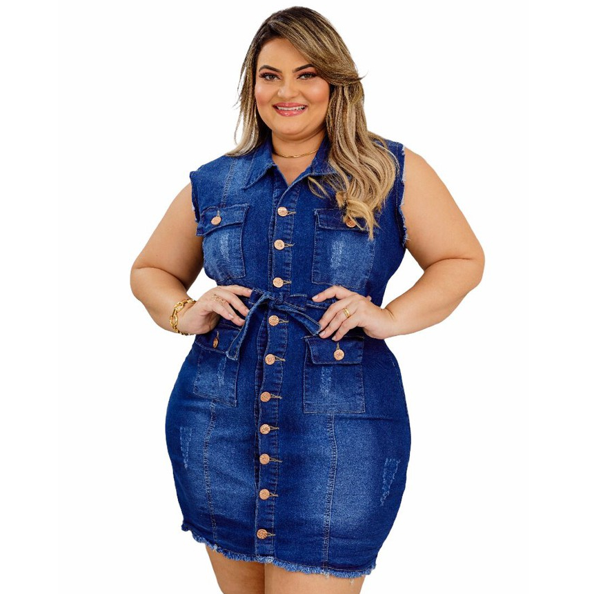 Kit 2 Vestidos Feminino Jeans Plus Size Tubinho Midi Moda 2024