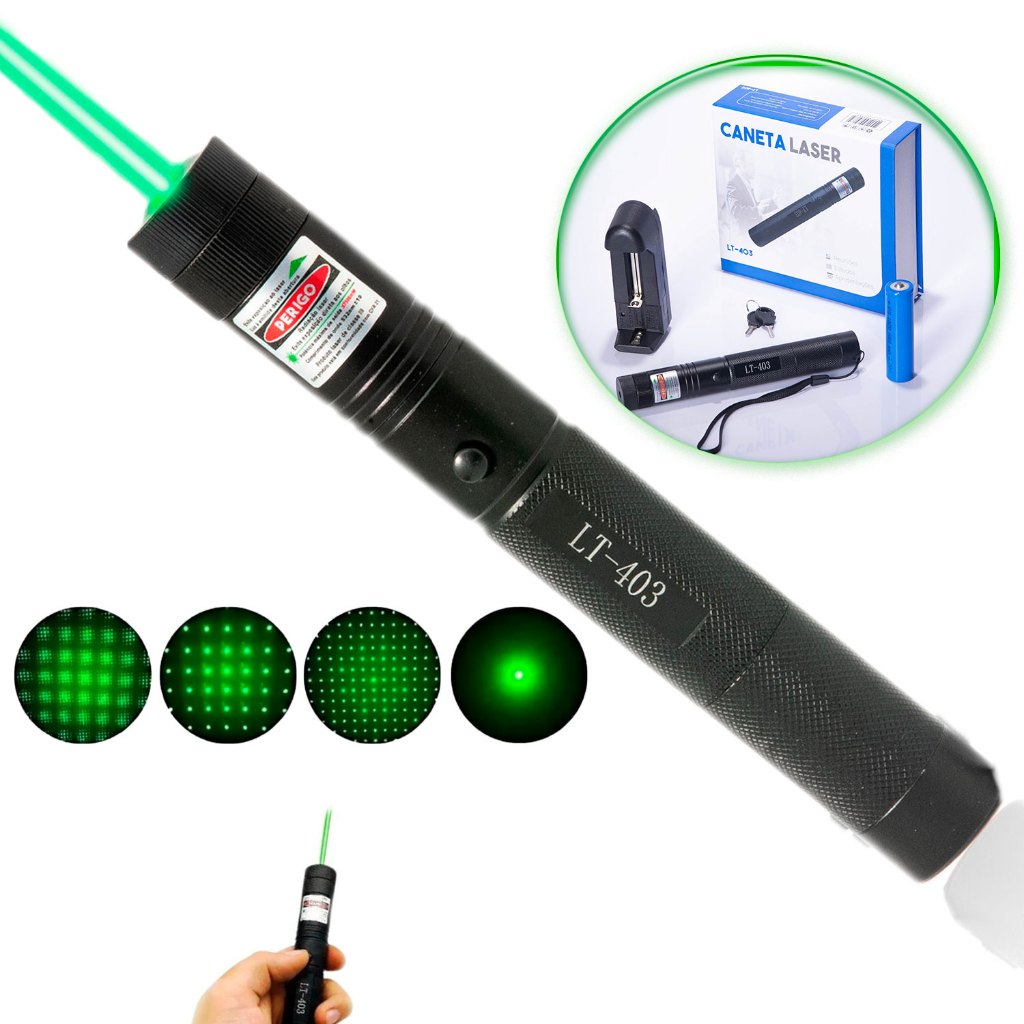 Caneta Laser Verde Longo Alcance Ultra Forte Recarregável LT- 403 Pointer Ultra forte Top Astrologia Portátil Leiser Ajustável com Estojo Ponteira Slides Dj