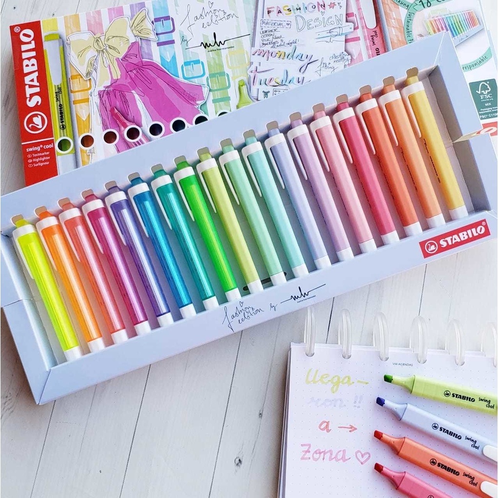 Kit Caneta Marca Texto Stabilo Swing Cool - Tom Pastel - Neon - Coleção ...