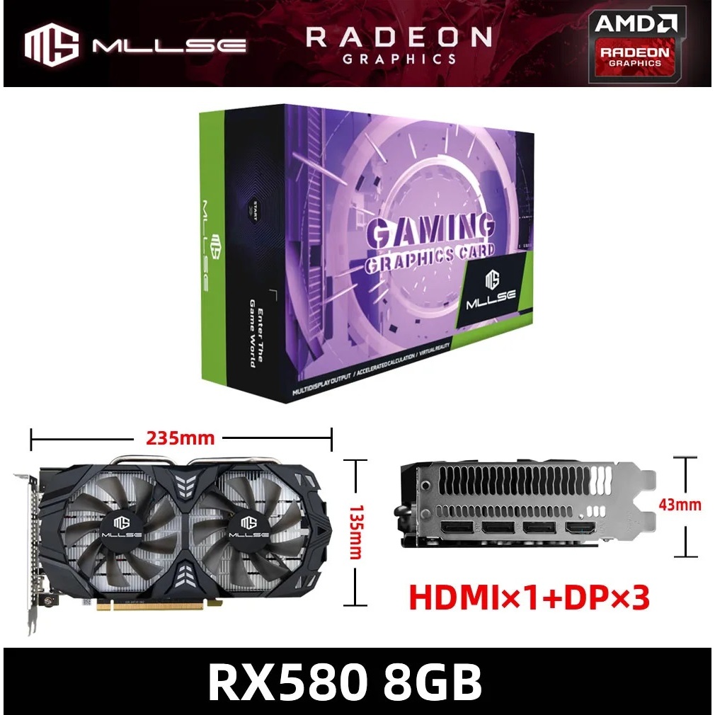 Placa de video Mllsre Radeon RX 580 8GB, NOVA, Na Caixa - No Brasil