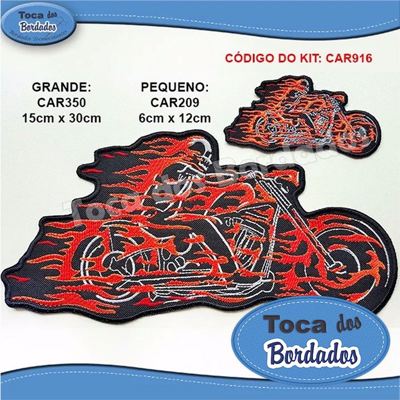 Kit Patch Bordado Motoqueiro Fantasma 15x30 cm + Patch Bordado pequeno  Cód.1932