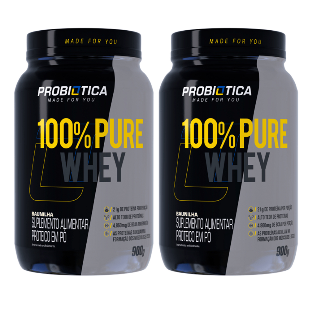 2x 100% Pure Whey Protein Concentrado Pote 900g Probiótica