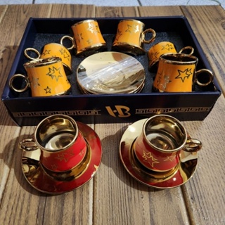 Jogo de Xícara de Café em Porcelana Bolinhas com 12 peças