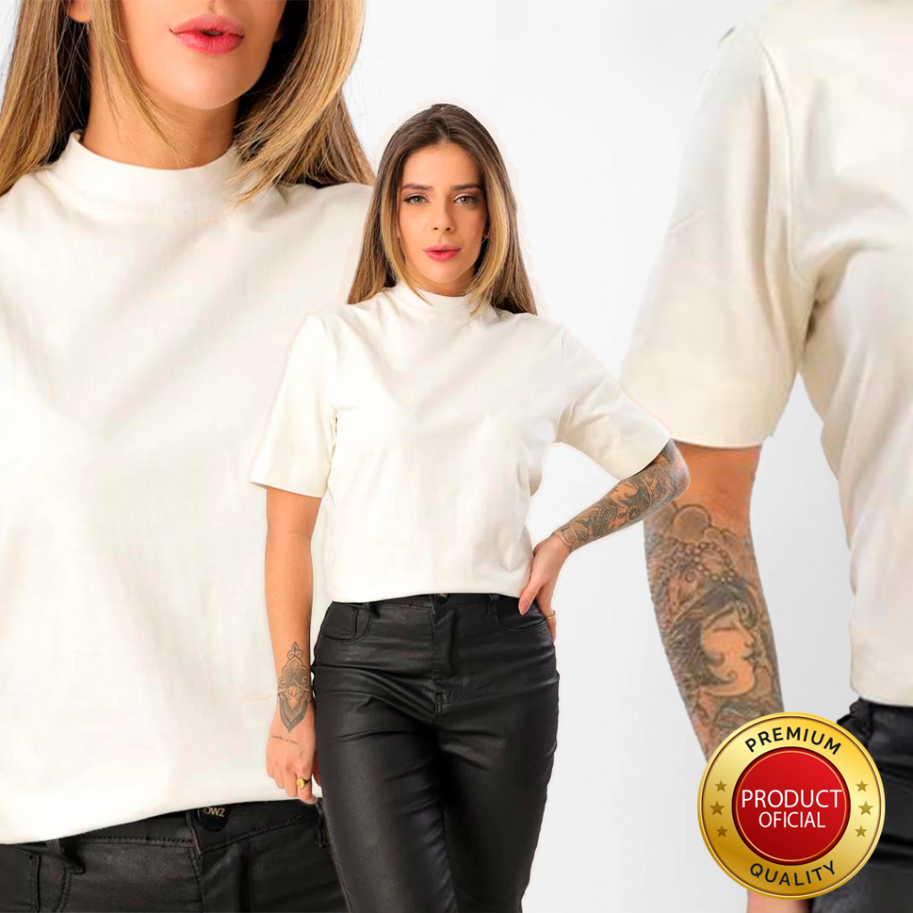 Tshirt gola alta blusa premium 100% algodão