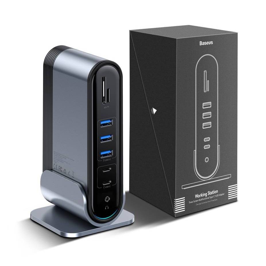 Baseus Docking Station 17 em 1, universal Triple Display com portas HDMI * 3, áudio, Gigabit Ethernet, 5 portas USB, 100W USB-C PD, leitor de cartão SD/Micro SD para Windows, Mac e laptop (3 * HDMI)