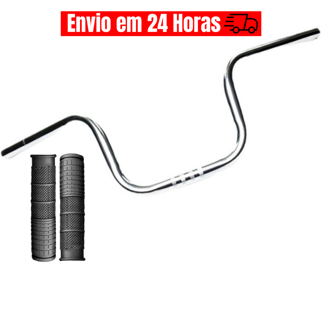 Guidão de Moto Aço Cromado Preto Tubo Cross Brilho Alto Modelo Titan CG150  Para Bike Bicicleta Grau