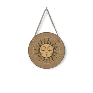 Placa decorativa Sol Boho Místico - Quadro Redondo com Alça - Decoração Boho Chic