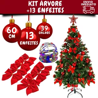 Árvore De Natal Decorada Com Enfeites Natalino e Luz de LED Pinheiro 60cm Pequena