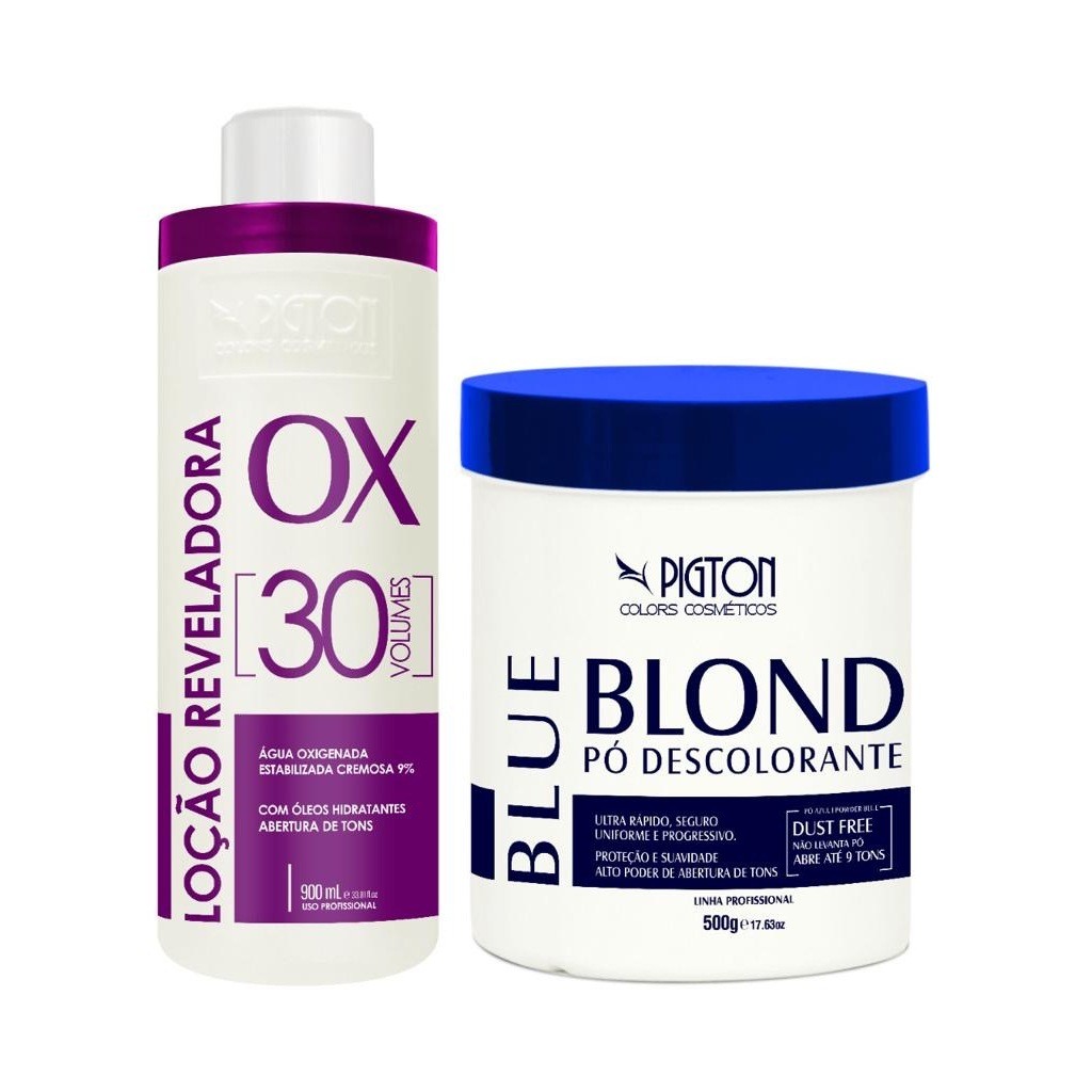 Pó Descolorante Azul Premium Dust Free+ Ox 30 Volumes Pigton