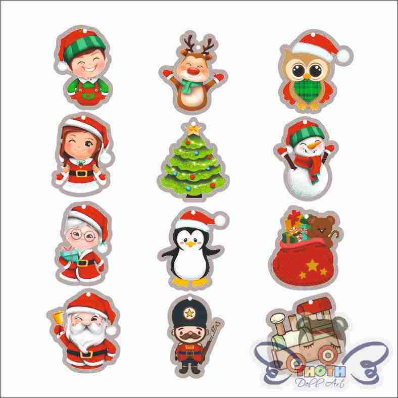 Enfeites de árvore de Natal 12 tags, decoração, casa, festas, natalinos em mdf, com cordão.