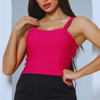 Blusa Cropped Feminino Andreia detalhe alcinha com bojo e ziper