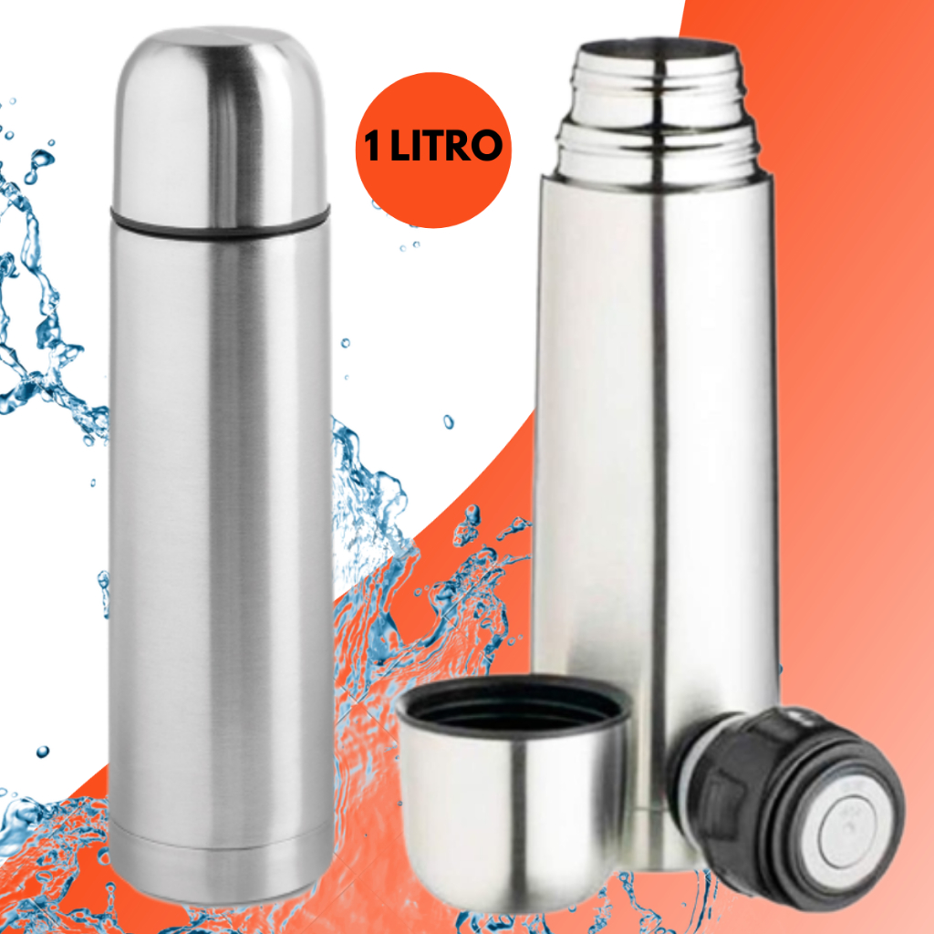 Garrafa Termica Agua Vermelho 1 Litro Inox Dupla Parede Café