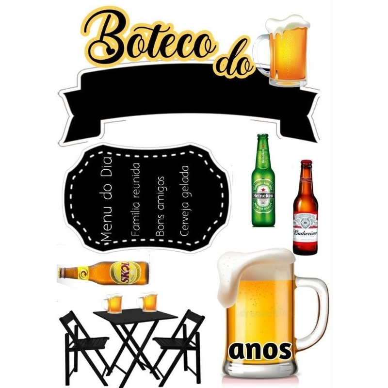 Topper de bolo Boteco / Topo de bolo Boteco / Enfeite para bolo boteco ...