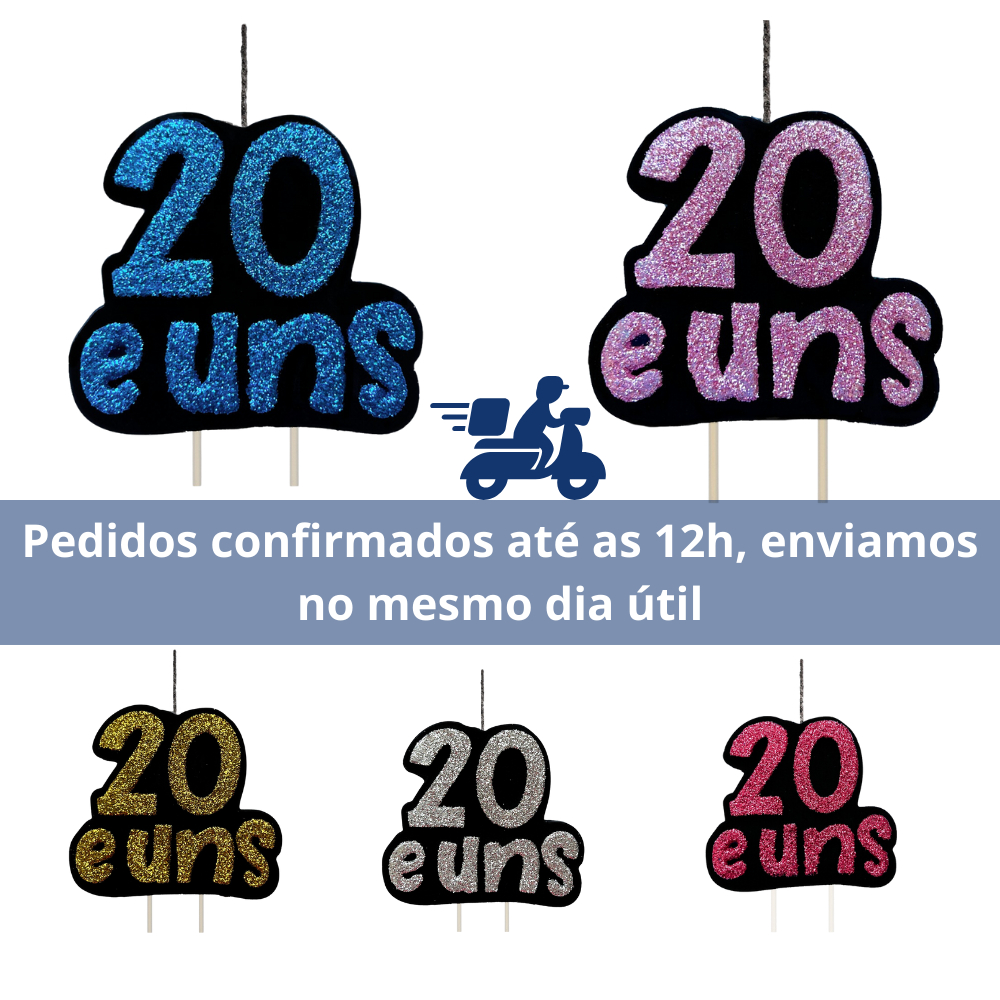 Vela de Aniversario 20 e uns diferente azul rosa dourado prata rosa claro