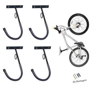 Kit 4 Suportes para Pendurar Bicicleta com Argola para Cadeado