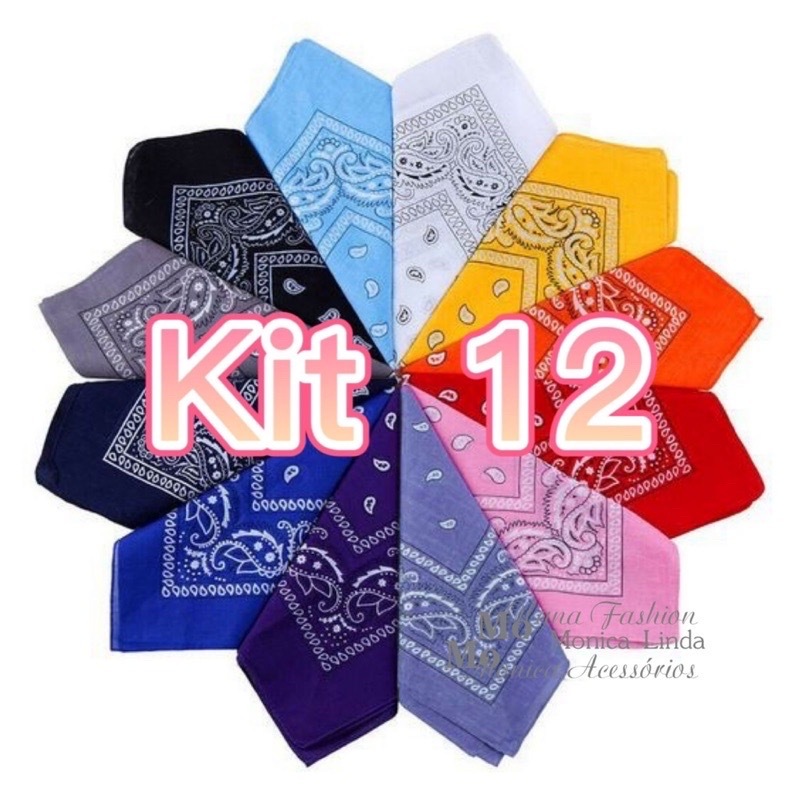 Kit 12 Bandanas Lenço Estampada - Moda Rock - Poliéster
