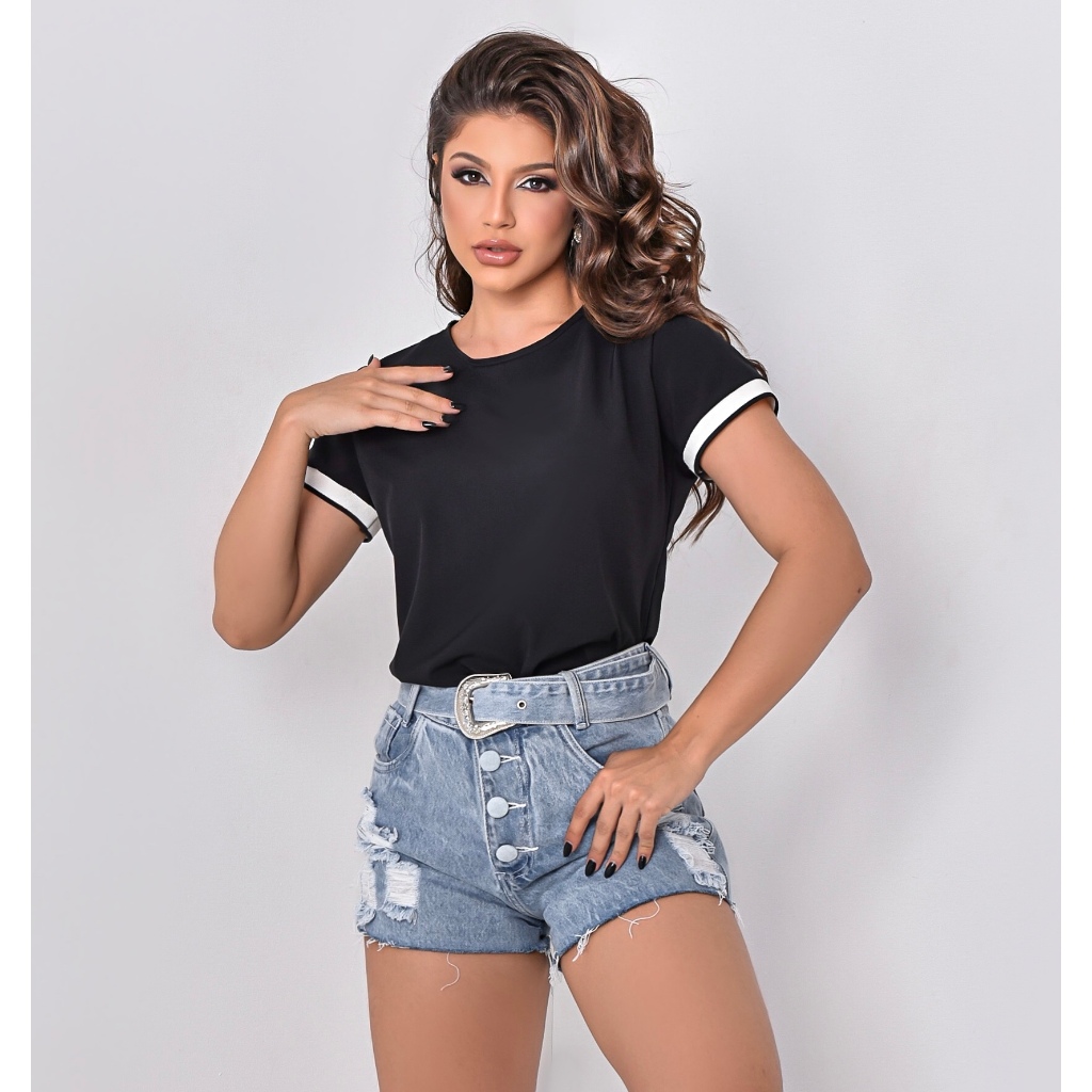 body blusa canelada manga curta feminino tira transpassada nas