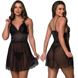 Camisola Sexy Tule e Renda c/ Calcinha - Dondocas Lingerie