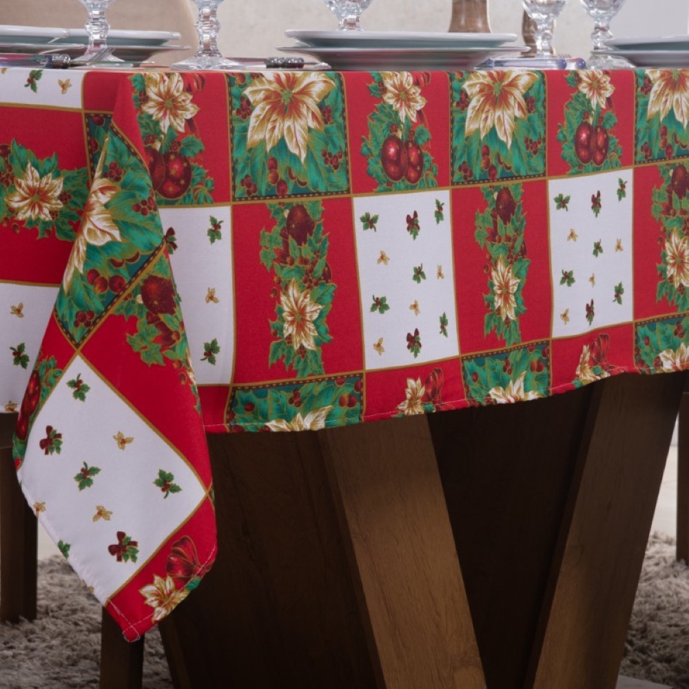 Toalha De Mesa Natal 08 Cadeiras Tecido Oxford - Xadrez - Camicado