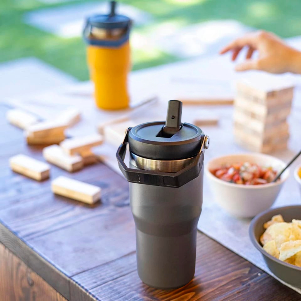 Copo Térmico com Alça Flip e Canudo 900mL Cores Variadas