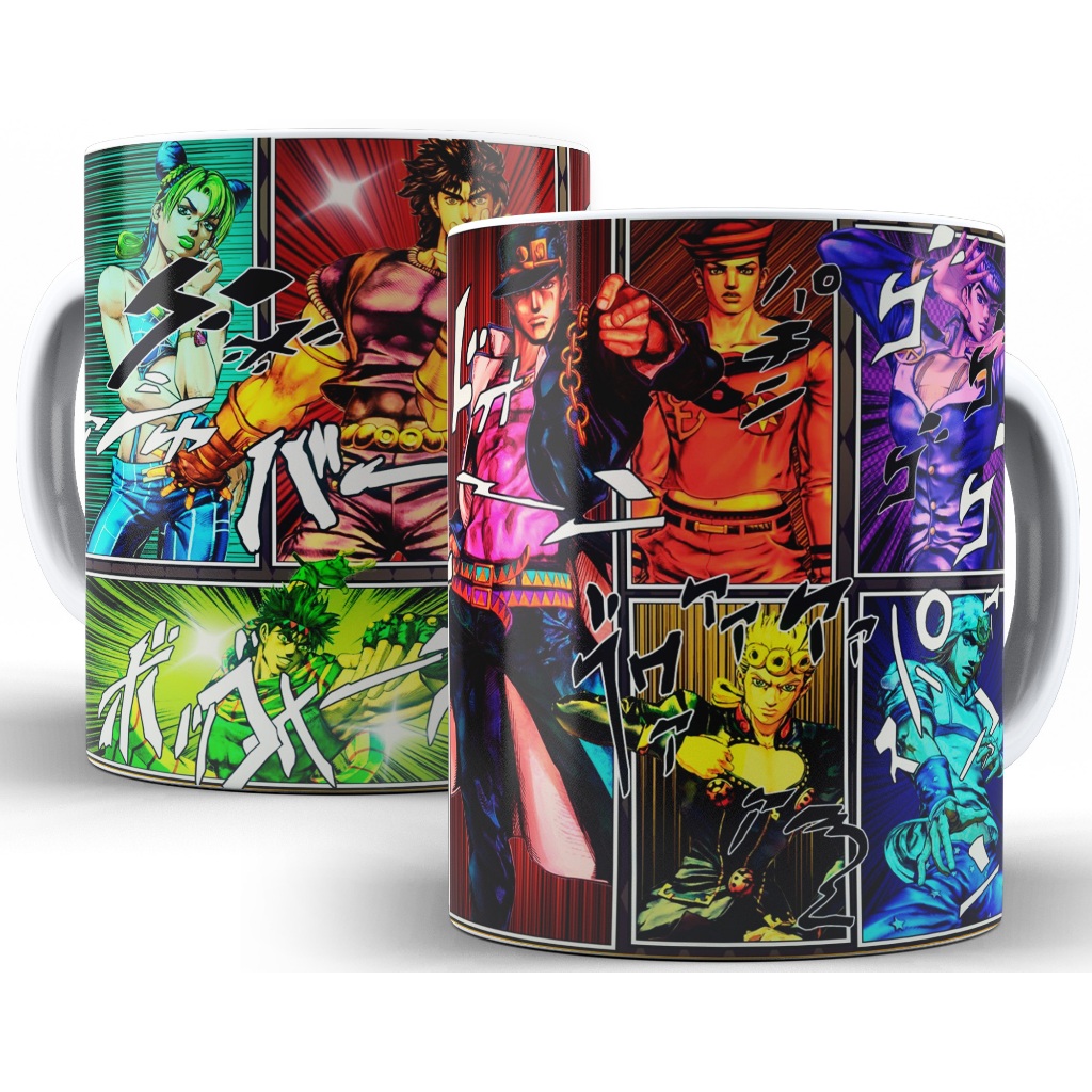 Caneca JoJo's Bizarre Personagens Coloridos