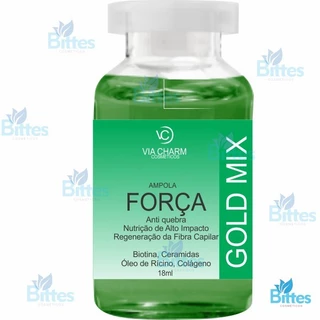 AMPOLA DE FORÇA GOLD MIX VIA CHARM COSMÉTICOS RESISTÊNCIA E FORÇA CABELOS MAIS FORTES
