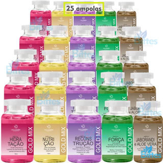 KIT 25 AMPOLAS GOLD MIX VIA CHARM COSMÉTICOS CRONOGRAMA TRATAMENTO CAPILAR