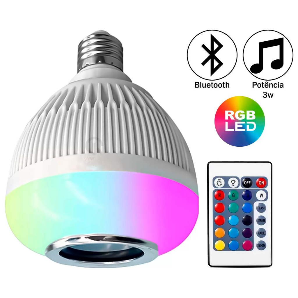 Lampada Led Rgb Música Caixa de Som Bluetooth Festa Com Controle 4 cores  12W de Potência Envio Imediato