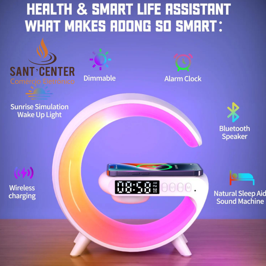 Estação de Carregamento Rápido, Alto-falante, Multifunction Wireless Charger Pad, 15W TF, RGB, Night Light, iPhone, Samsung, Xiaomi, Huawei