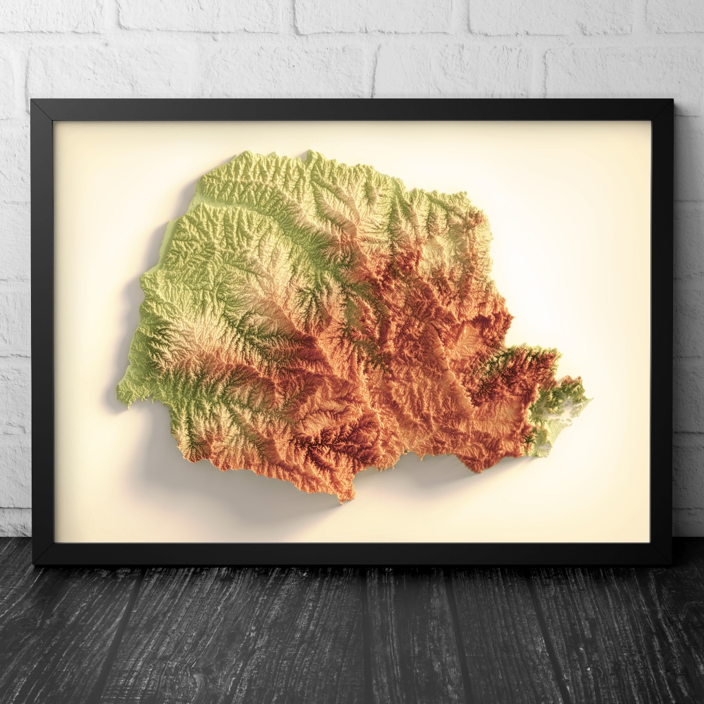 Mapa de Relevo Artístico Paraná - Curitiba - Colorido