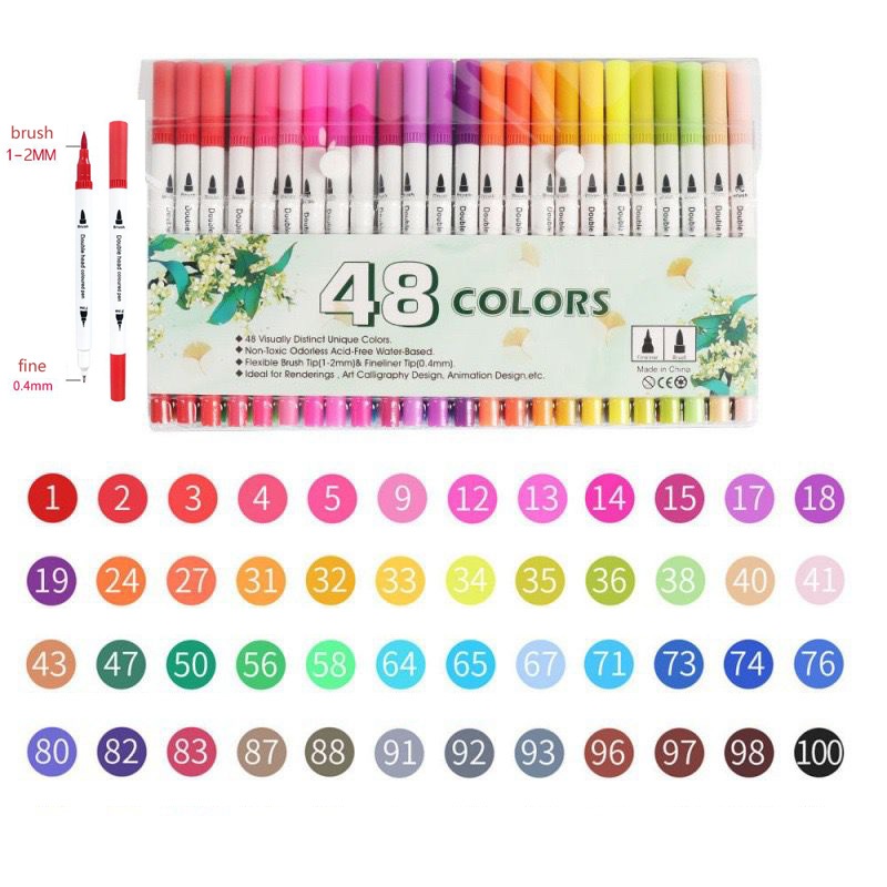 12/24/36/48/60 Cores Aquarela Conjunto De Canetas Marcadores De Arte Com Ponta Dupla/Tinta Base De Água material escolara alice