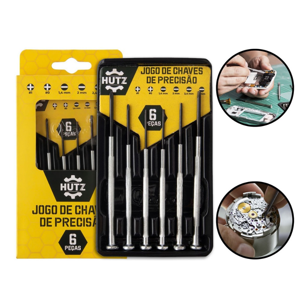Jogo kit Chaves de Precisão 6pçs Aço Carbono Fenda Philips
