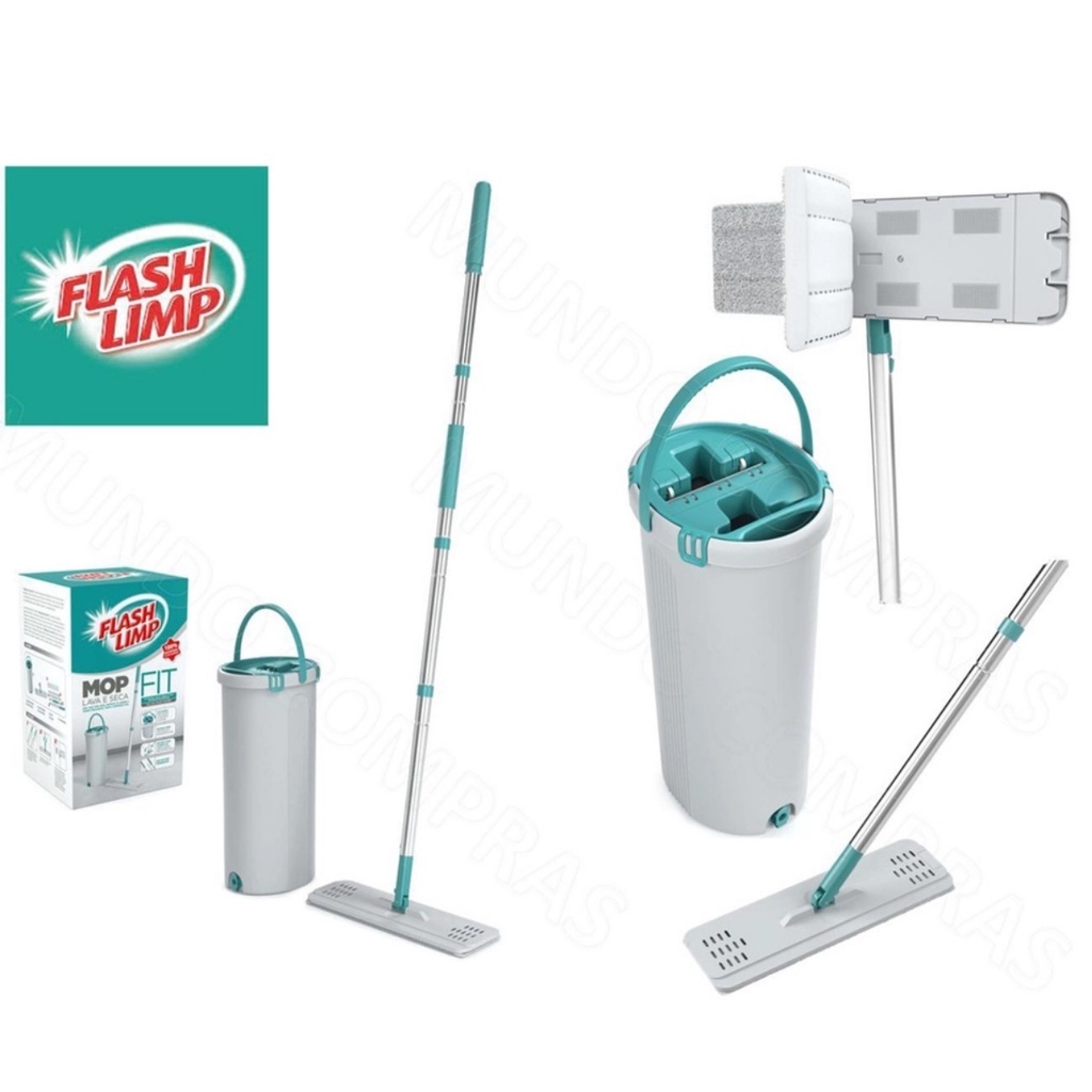 Mop Lava e Seca FIT Limpador Com Balde Esfregão Microfibra para Pisos Flash Limp MOP6088