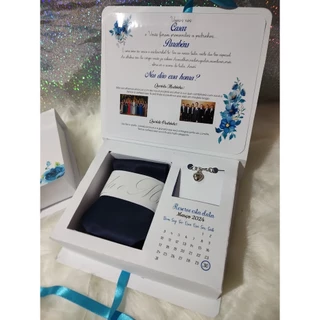 Caixa para Gravata e Pulseira Padrinhos de Casamento - com manual na tampa 17x13x3,5cm - com tag de gravata casamento azul royal