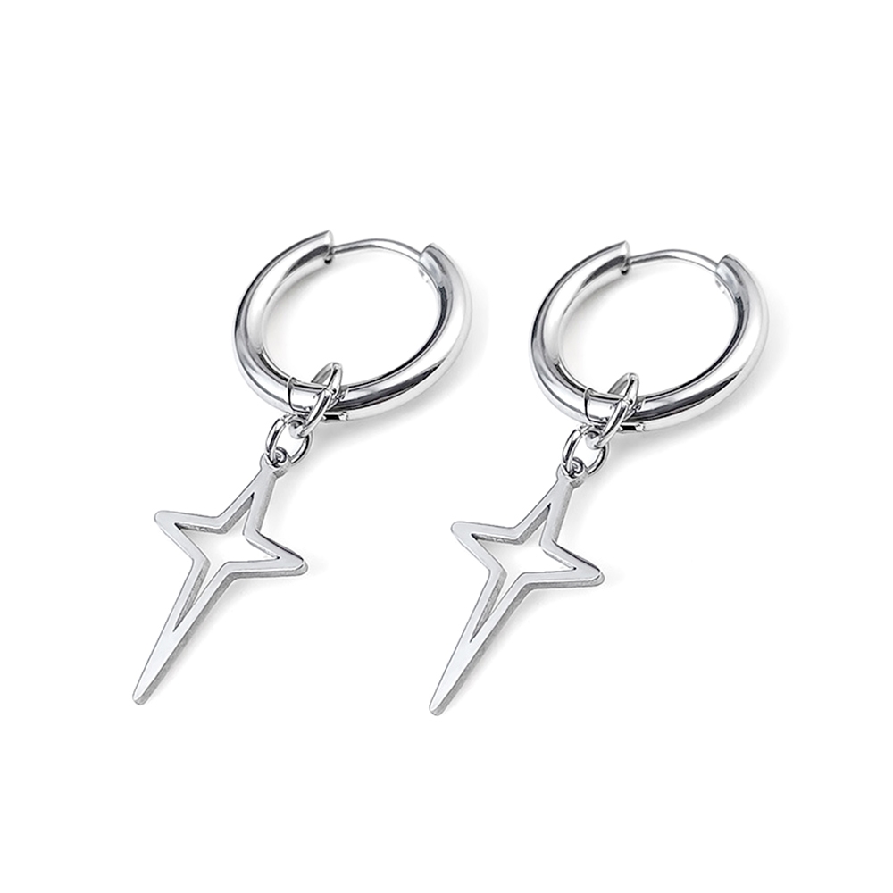 Brinco de argola em aço inox cruz crucifixo prata prateado click banda BTS qualidade mini brincos