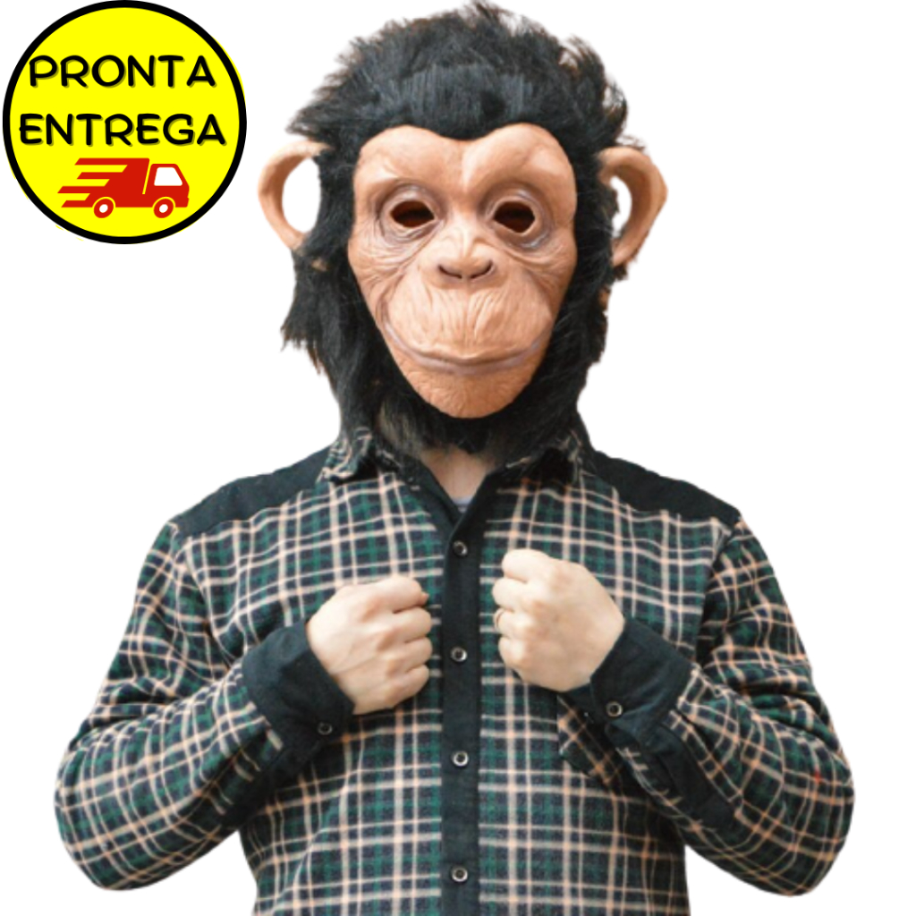 Mascara macaco chimpanzé com pelos latex Halloween carnaval em