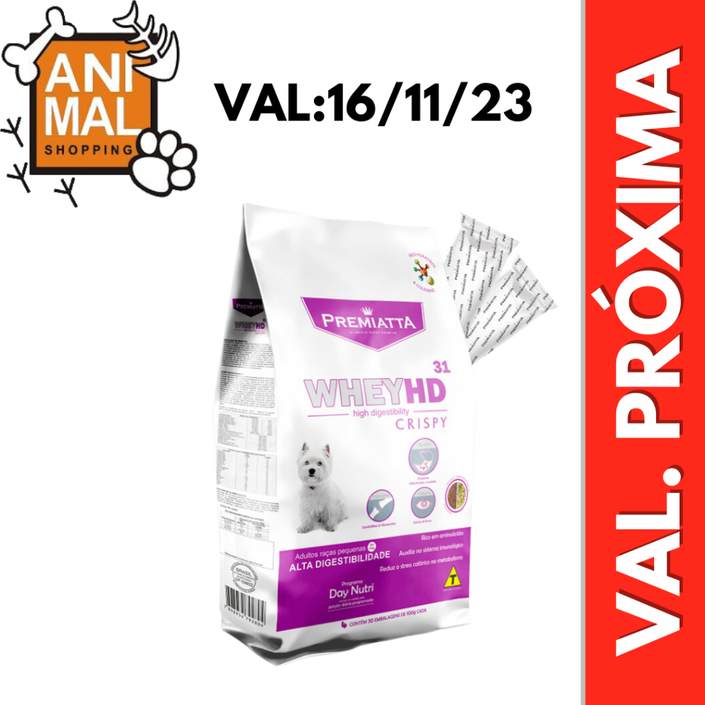 Premiatta Whey HD Crispy 3kg Ração Super Premium com Frango desfiado.