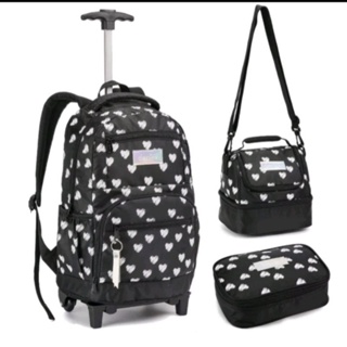 Kit mochilete escolar com três peças: mochilete, lancheira e porta lápis, mochilete com alça de costa 100% poliéster.