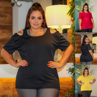 Blusa Camiseta Feminina Plus Size Tecido Seca Rápido Furadinho Fitness Academia e Ginástica