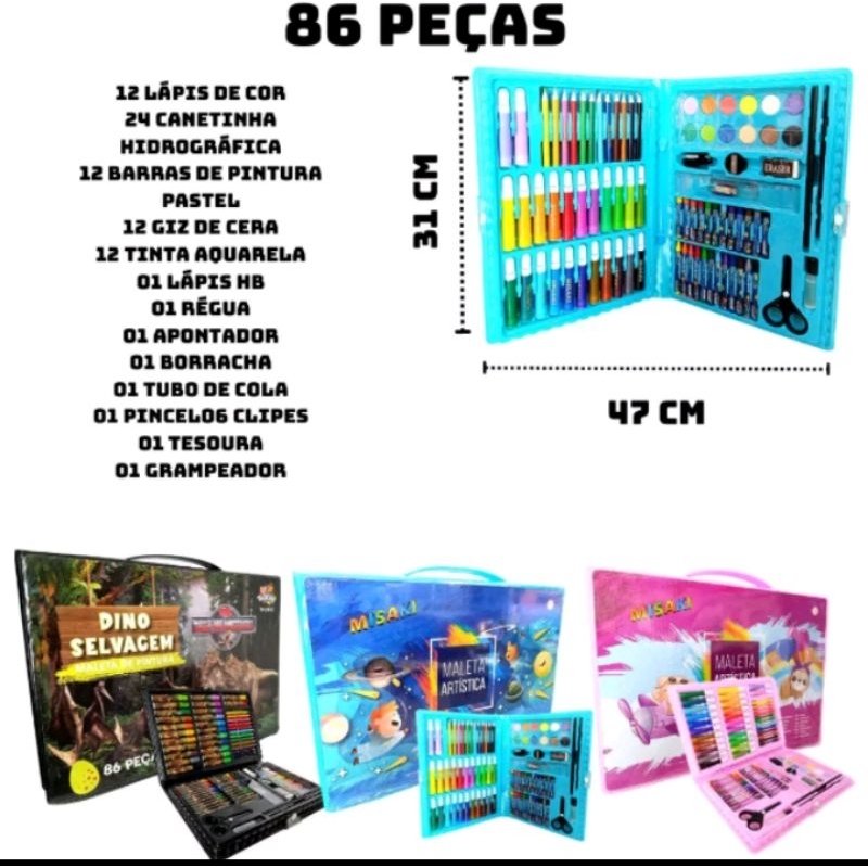 Maleta Pintura Infantil 150 Peças 30 Desenhos Estojo Escolar Completo  Presente Criança Menino Menina Grande Canetinhas Giz de Cera Lápis de Cor -  Lugari - Maleta / Conjunto Artístico - Magazine Luiza