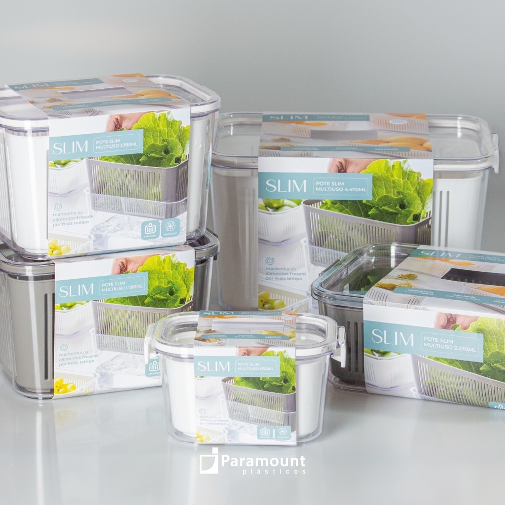 Pote Hermetico Slim Multiuso Paramount para Geladeira Armazenamento de Alimentos