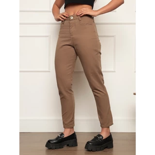 Calça Mom coloridoJeans Feminina Barrinha Dobrada Cintura Alta Sem Lycra