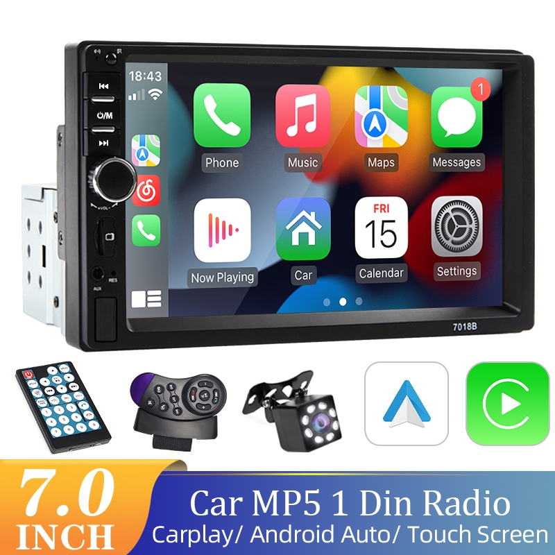 Central Multimedia Carplay Android Auto 1 Din 7 Inches MP5 Bluetooth ...
