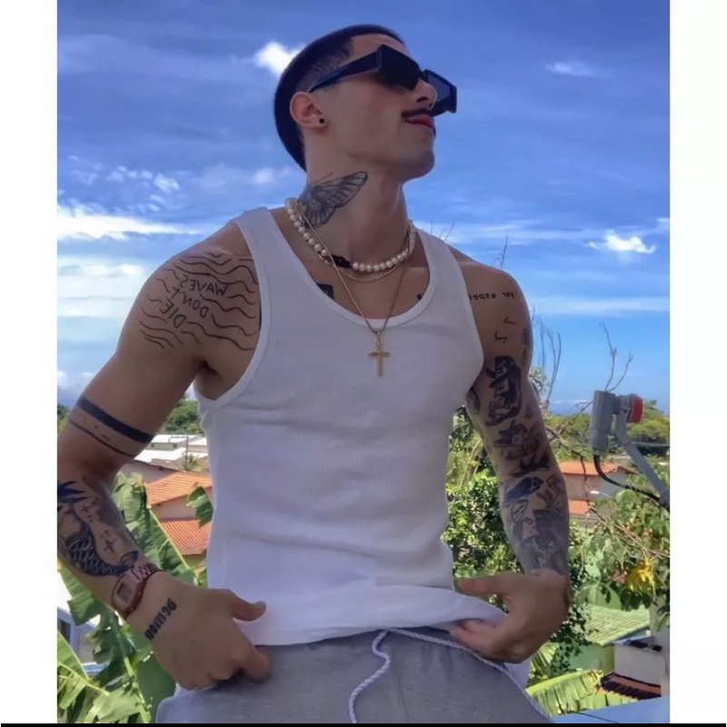 Regata Masculina Branca Preta Tecido Premium Cinza de Academia Justa Canelada Estilo Americana HIP HOP Rapper Unissex
