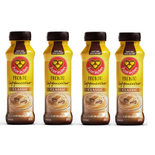 Bebida Láctea 3 Corações Pronto Cappuccino Classic kit 4 un. Frascos 260ml