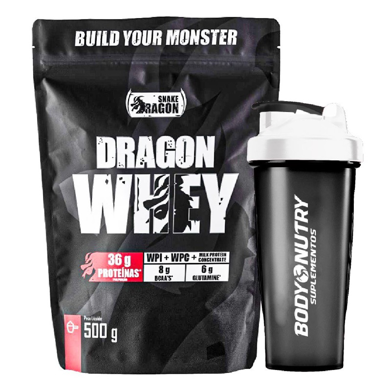 Kit Dragon Whey 500g Concentrada + Coqueteleira Premium 600 ml
